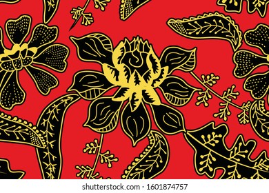 Seamless pattern with floral vector Illustration, Indonesian batik motif