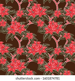 Seamless pattern with floral vector Illustration, Indonesian batik motif