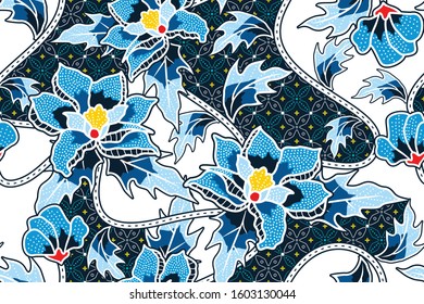 Seamless pattern with floral vector Illustration, Modern batik motif