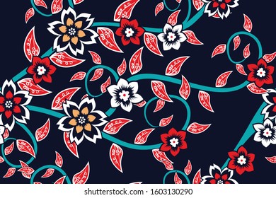 Seamless pattern with floral vector Illustration, Indonesian batik motif
