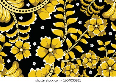 Seamless pattern with floral vector Illustration, fantasy batik motif