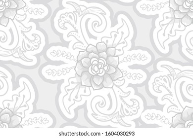 Seamless pattern with floral vector Illustration, fantasy batik motif