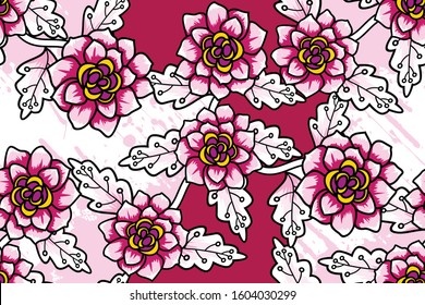Seamless pattern with floral vector Illustration, fantasy batik motif