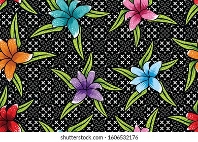 Seamless pattern with floral vector Illustration, fantasy batik motif