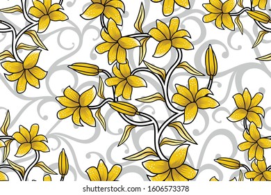 Seamless pattern with floral vector Illustration, Indonesian batik motif