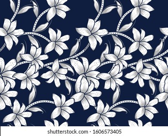 Seamless pattern with floral vector Illustration, Indonesian batik motif