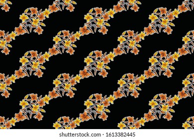 Seamless pattern with floral vector Illustration, Indonesian batik motif