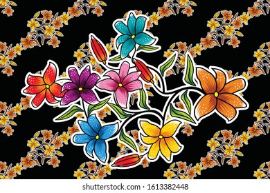 Seamless pattern with floral vector Illustration, Indonesian batik motif