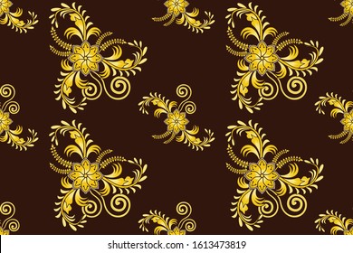 Seamless pattern with floral vector Illustration, Indonesian batik motif