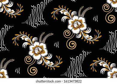 Seamless pattern with floral vector Illustration, Indonesian batik motif