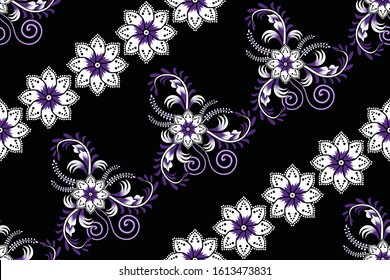 Seamless pattern with floral vector Illustration, Indonesian batik motif