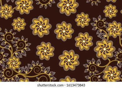 Seamless pattern with floral vector Illustration, Indonesian batik motif