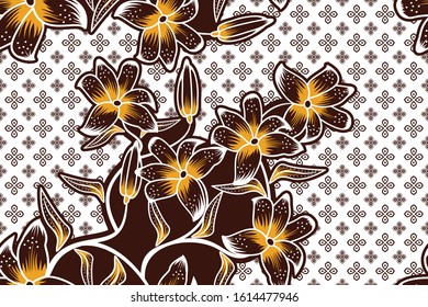 Seamless pattern with floral vector Illustration, Indonesian batik motif