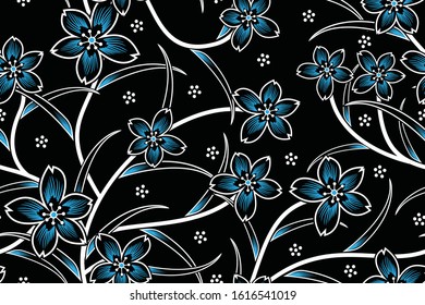 Seamless pattern with floral vector Illustration, Indonesian batik motif