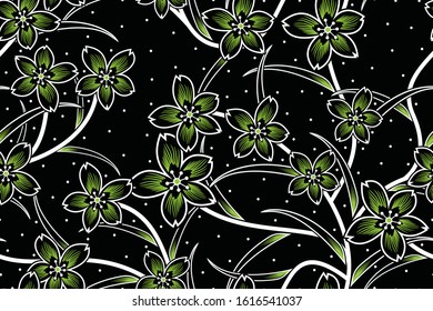Seamless pattern with floral vector Illustration, Indonesian batik motif