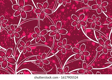 Seamless pattern with floral vector Illustration, Indonesian batik motif