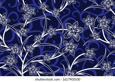 Seamless pattern with floral vector Illustration, Indonesian batik motif