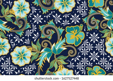 Seamless pattern with floral vector Illustration, Indonesian batik motif