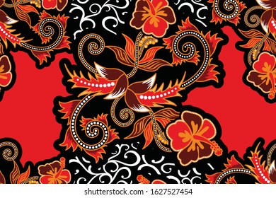 Seamless pattern with floral vector Illustration, Indonesian batik motif