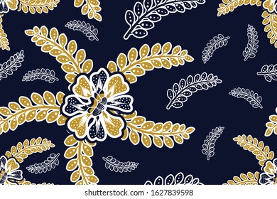 Seamless pattern with floral vector Illustration, Indonesian batik motif