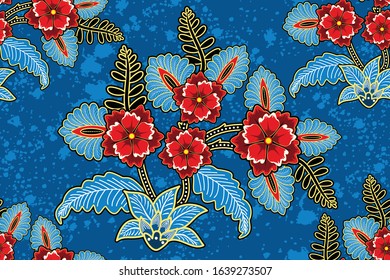 Seamless pattern with floral vector Illustration, Tropical batik motif