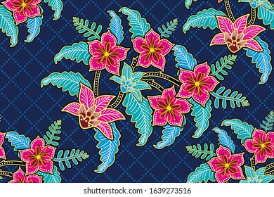 Seamless pattern with floral vector Illustration, Tropical batik motif