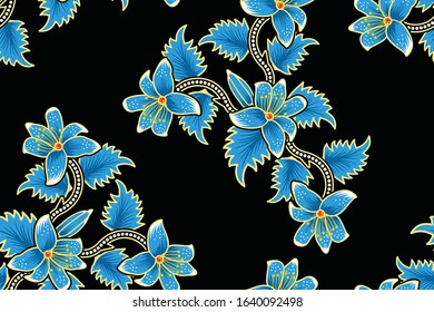 Seamless pattern with floral vector Illustration, Tropical batik motif