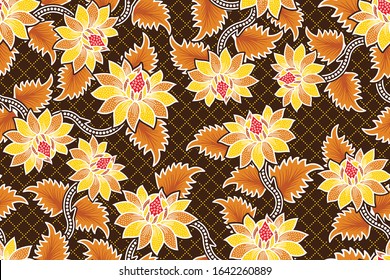 Seamless pattern with floral vector Illustration, Tropical batik motif