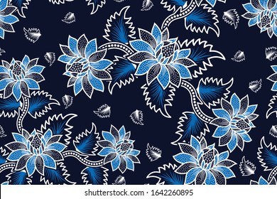 Seamless pattern with floral vector Illustration, Tropical batik motif
