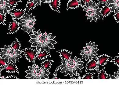 Seamless pattern with floral vector Illustration, Indonesian batik motif