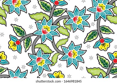 Seamless pattern with floral vector Illustration, Tropical batik motif