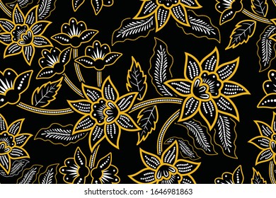 Seamless pattern with floral vector Illustration, Tropical batik motif