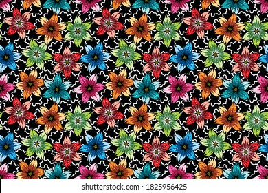 Seamless pattern with floral vector Illustration, Indonesian batik motif