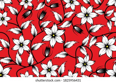 Seamless pattern with floral vector Illustration, Indonesian batik motif