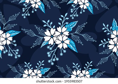 Seamless pattern with floral vector Illustration, Tropical batik motif