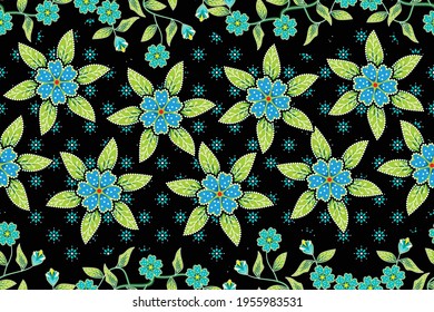 Seamless pattern with floral vector Illustration, Tropical batik motif