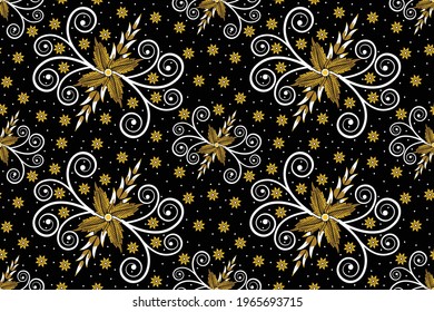 Seamless pattern with floral vector Illustration, Tropical batik motif
