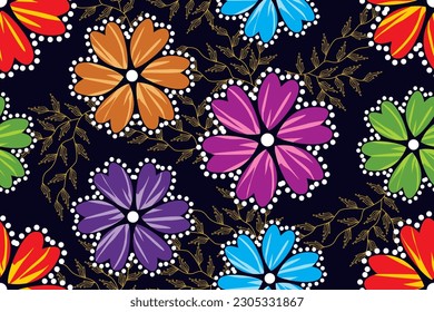 Nahtlose Muster mit floraler Vektorgrafik, tropisches Batik-Motiv