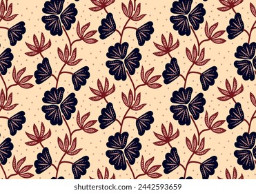 Seamless pattern with floral vector Illustration, Tropical batik motif.