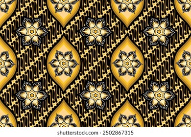 Seamless pattern with floral vector Illustration, Indonesian batik motif
