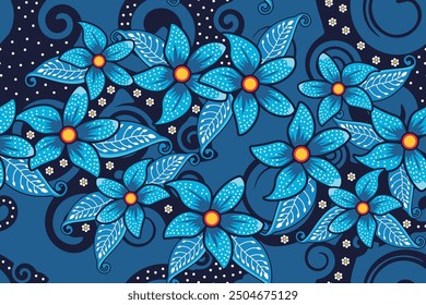 Seamless pattern with floral vector Illustration, Tropical batik motif
