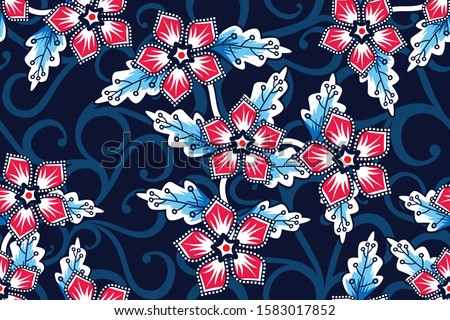 Seamless pattern with floral vector Illustration, Indonesian batik motif