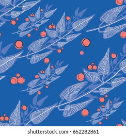 Seamless Pattern Floral vector with leaves and round Fruit for textile, wallpaper ,fabric  or other print
