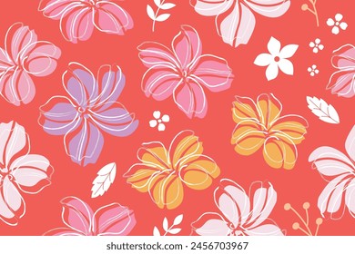 Seamless pattern, floral pattern,  vector,fabric, textiles, clothing, wrapping paper, cover, banner, interior decor, abstract backgrounds, two-color, face, flower, leaf, small print