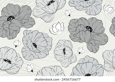 Seamless pattern, floral pattern,  vector,fabric, textiles, clothing, wrapping paper, cover, banner, interior decor, abstract backgrounds, two-color, face, flower, leaf, small print