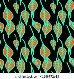 Seamless Pattern. Floral Pattern. Vintage Background September leaves Leaves illustration Marker painting. Organic botanical pattern. Simple and Clean. marker painted simple shapes