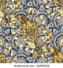 Seamless pattern floral pattern. Wallpaper baroque, damask background with white doodles. Graphic modern pattern.