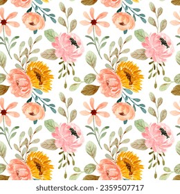Seamless pattern of floral watercolor for background, fabric, textile, fashion, wallpaper, wedding, banner, sticker, decoration etc.