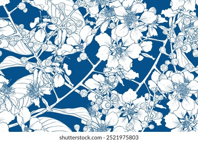 Nahtloses Muster floral mit wilden Blumen Hintergrund.Vektorgrafik handgezeichnet.für Stoff Stoffdruck Design