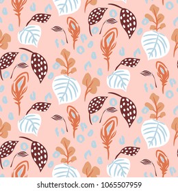 Seamless pattern with florals and botanics plant leaves.
